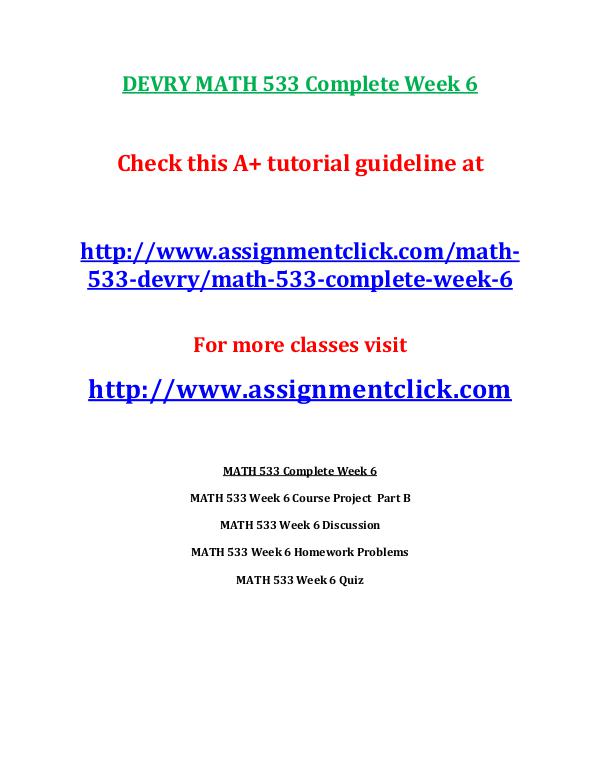 DEVRY MATH 533 Complete Week 6