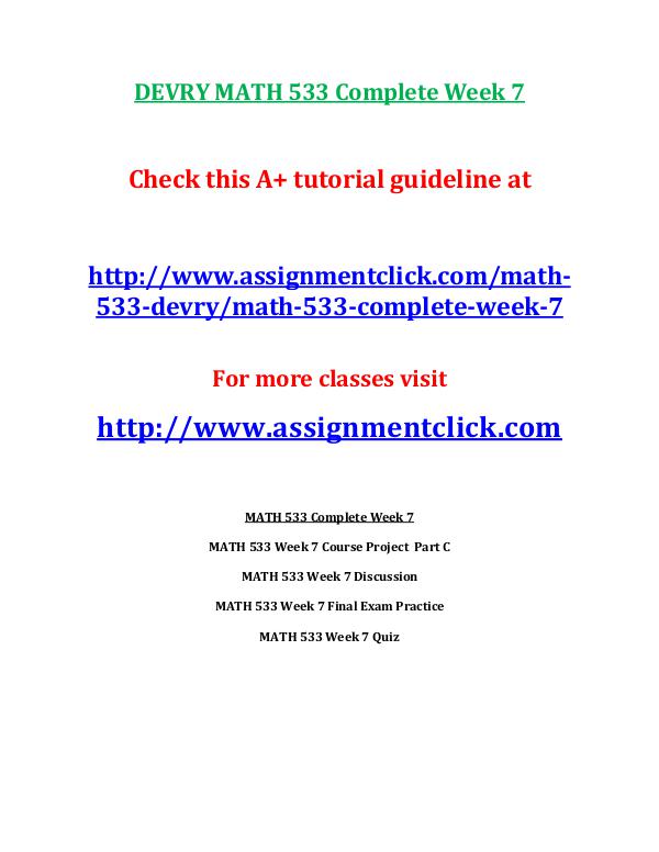 DEVRY MATH 533 Entire Course DEVRY MATH 533 Complete Week 7