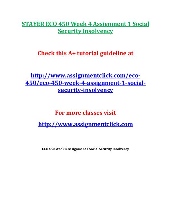 STAYER ECO 450 Week 4 Assignment 1 Social Security