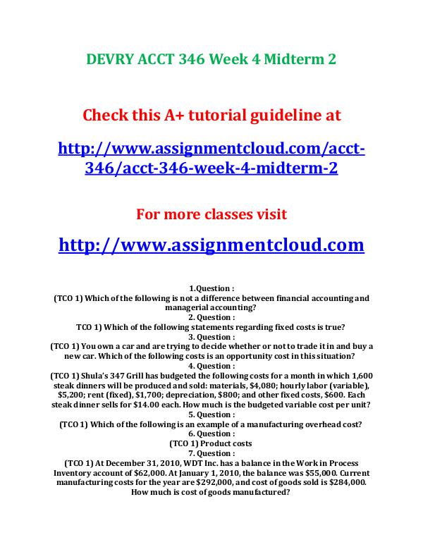 DEVRY ACCT 346 Week 6 Quiz