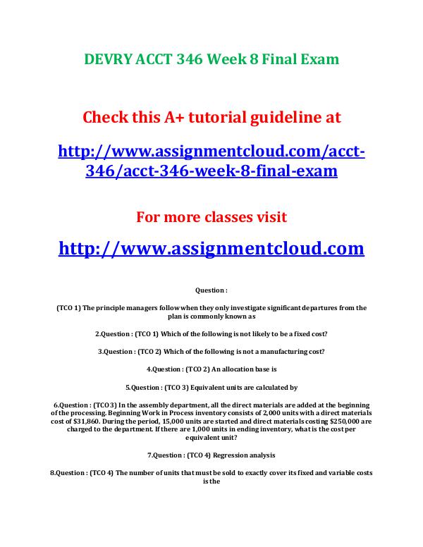 DEVRY ACCT 346 Week 8 Final Exam