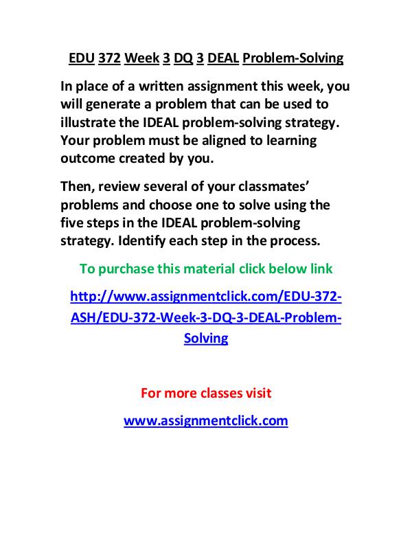 EDU 372 Week 3 DQ 3 DEAL Problem-Solving