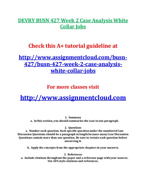 DEVRY BUSN 427 Week 2 Case Analysis White Collar J