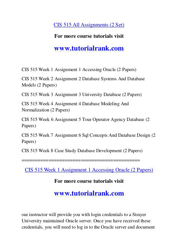 CIS 515 Course Great Wisdom / tutorialrank.com CIS 515 Course Great Wisdom / tutorialrank.com