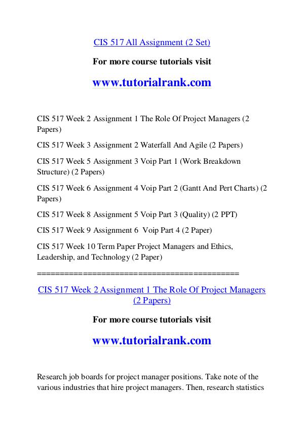 CIS 517 Course Great Wisdom / tutorialrank.com CIS 517 Course Great Wisdom / tutorialrank.com