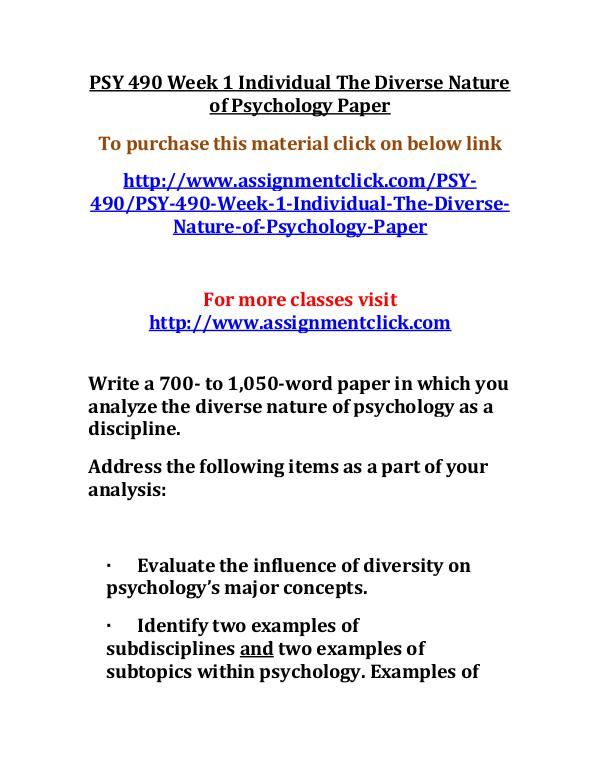 UOP PSY 490 Week 1 Individual The Diverse Nature o