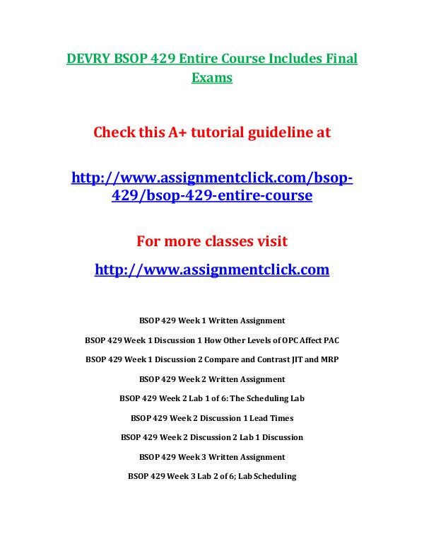 DEVRY BSOP 429 Entire Course Includes Final Exams