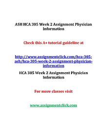 ASH HCA 305 Entire Course