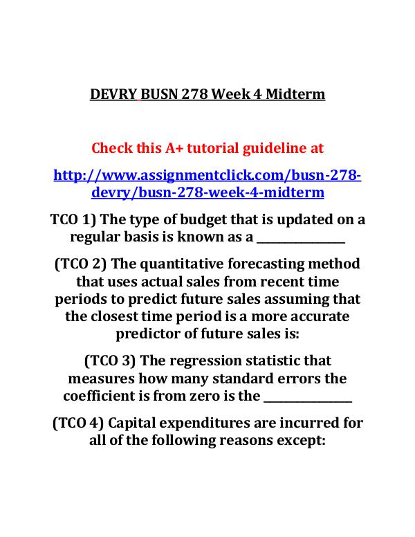 DEVRY BUSN 278 Week 4 Midterm