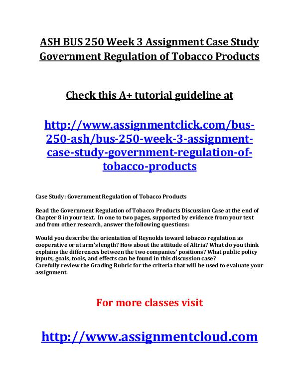 ASH BUS 250 Week 3 Assignment Case Study Governmen