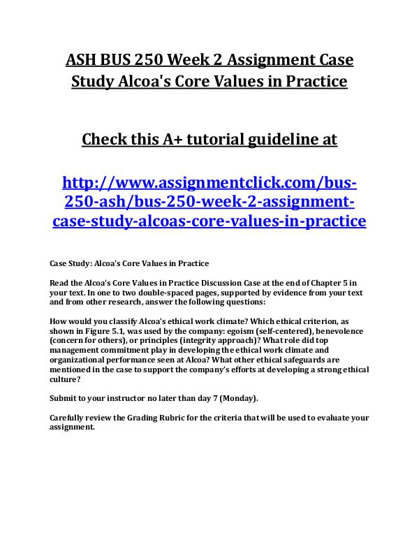 ASH BUS 250 Entire Course ASH BUS 250 Week 2 Assignment Case Study Alcoa