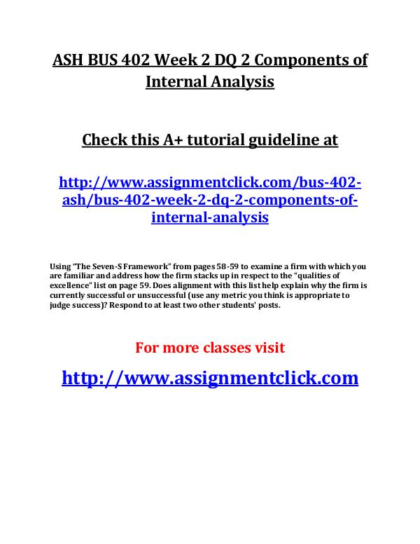 ASH BUS 402 Week 2 DQ 2 Components of Internal Ana