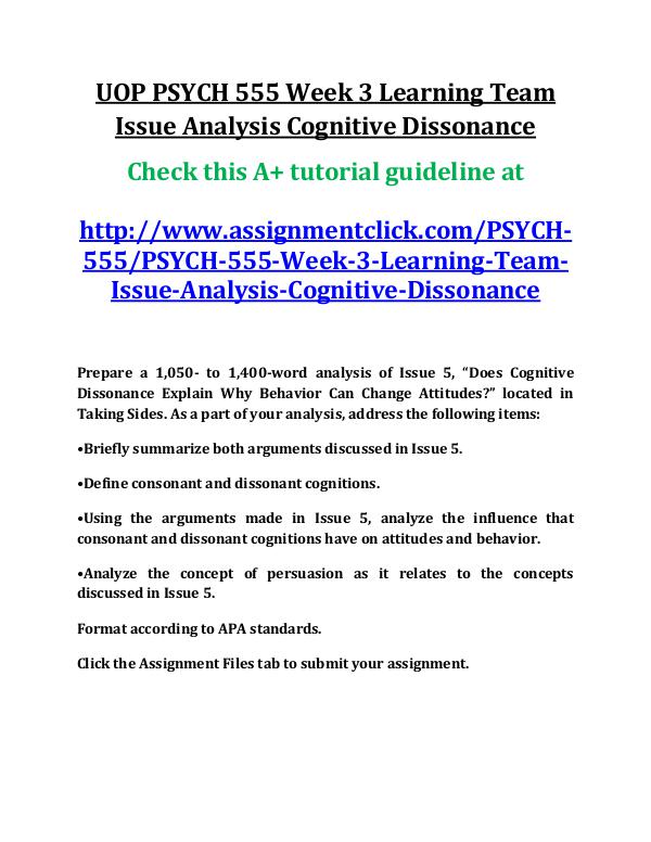 UOP PSYCH 555 Week 3 Learning Team Issue Analysis