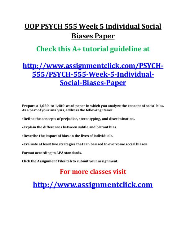 UOP PSYCH 555 Week 5 Individual Social Biases Pape