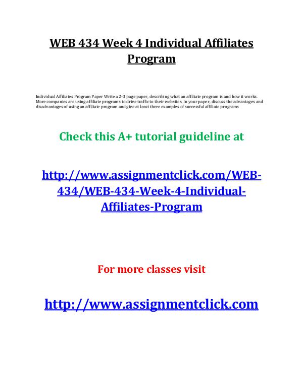 UOP WEB 434 Week 4 Individual Affiliates Program