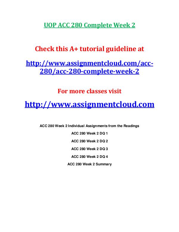 UOP ACC 280 Entire CourseUOP ACC 280 Entire Course UOP ACC 280 Complete Week 2