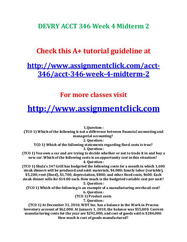 DEVRY ACCT 346 Week 4 Midterm 2