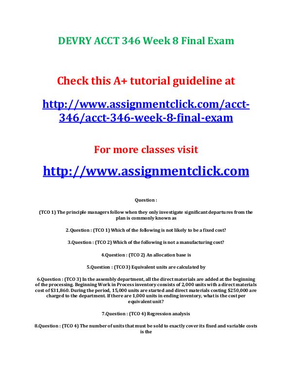 DEVRY ACCT 346 Week 8 Final Exam