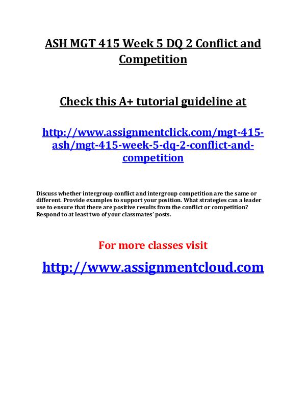 ASH MGT 415 Week 5 DQ 2 Conflict and Competition