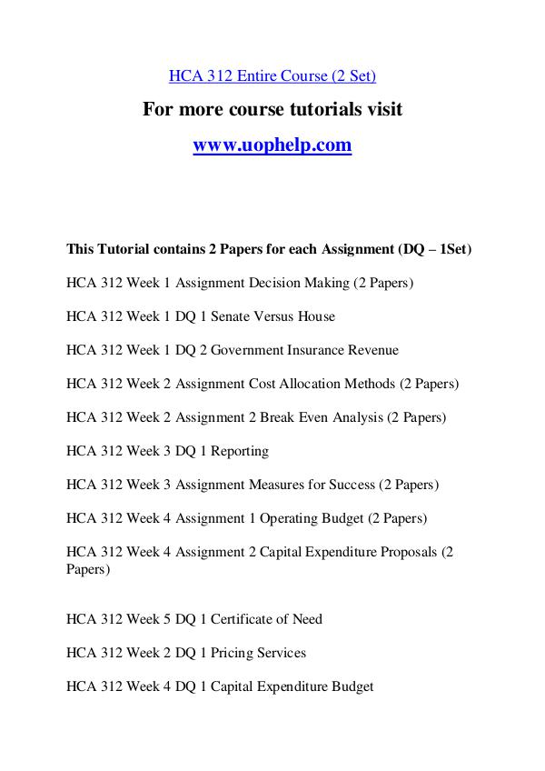 HCA 312 Expect Success/uophelp.com HCA 312 Expect Success/uophelp.com