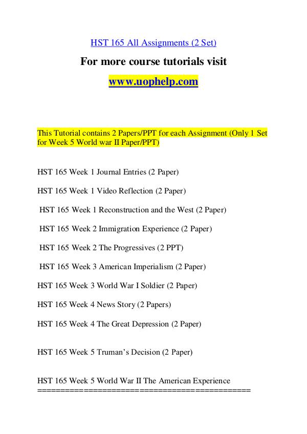 HST 165 Expect Success/uophelp.com HST 165 Expect Success/uophelp.com