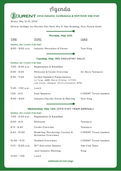 2014 Site Visit Agenda Vol. 1