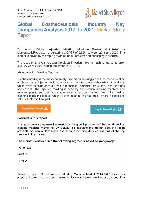 Global Injection Molding Machine Industry 2016 To 2020 Market Study Report