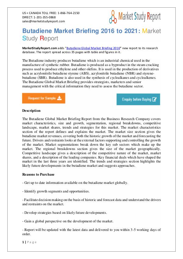 Butadiene Industry Key Companies Analysis 2016 To 2019 Butadiene Market Research Report Now Available at