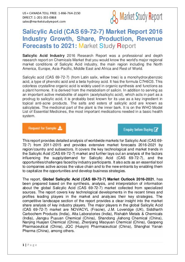 Global Salicylic Acid Market Development Status and Overview Forecast Global Salicylic Acid Market Development Status an