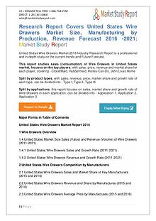 Market Watch - Global United States Wire Drawers Industry 2016-2021