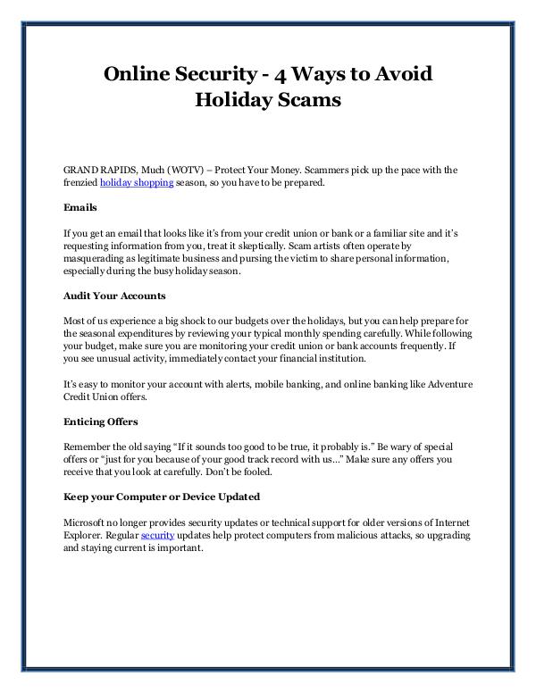 Online Security - 4 Ways to Avoid Holiday Scams Online Security - 4 Ways to Avoid Holiday Scams