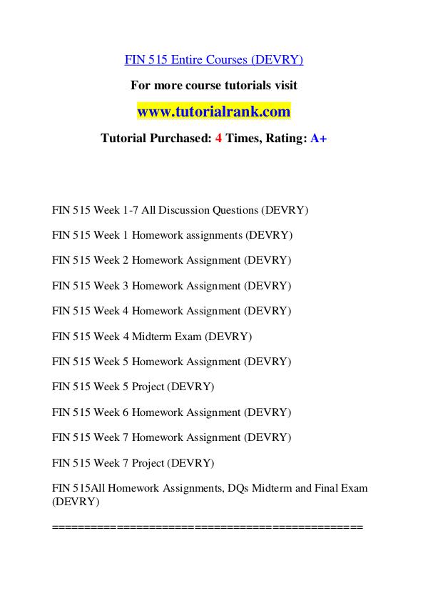 FIN 515 Course Great Wisdom / tutorialrank.com FIN 515 Course Great Wisdom / tutorialrank.com