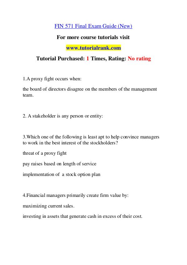 FIN 571 Course Great Wisdom / tutorialrank.com FIN 571 Course Great Wisdom / tutorialrank.com