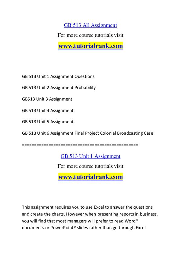 GB 513 Course Great Wisdom / tutorialrank.com GB 513 Course Great Wisdom / tutorialrank.com