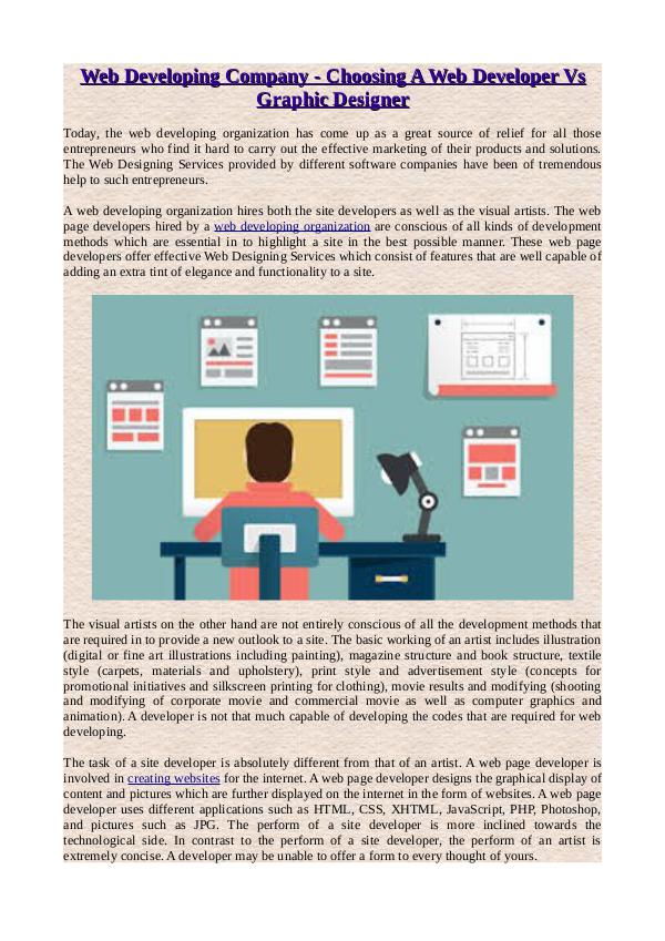 Web Developing Company - Choosing A Web Developer Vs Graphic Designer Web Developing Company - Choosing A Web Developer