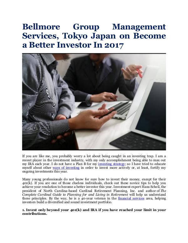 Bellmore Group Management Services, Tokyo Japan Become a Better Investor In 2017