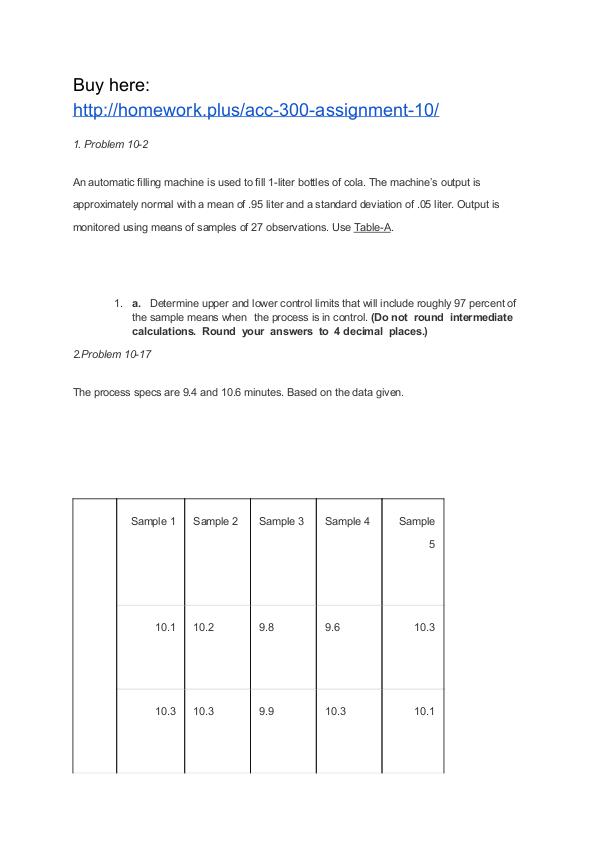 ACC 300 Assignment 10 ACC 300 Assignment 10