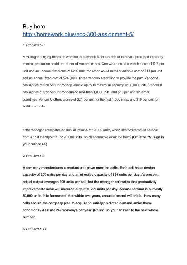 ACC 300 Assignment 5 ACC 300 Assignment 5