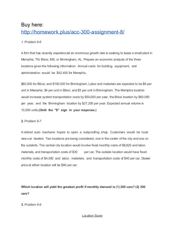 ACC 300 Assignment 8 ACC 300 Assignment 8