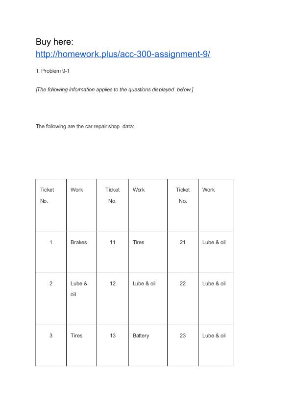 ACC 300 Assignment 9 ACC 300 Assignment 9