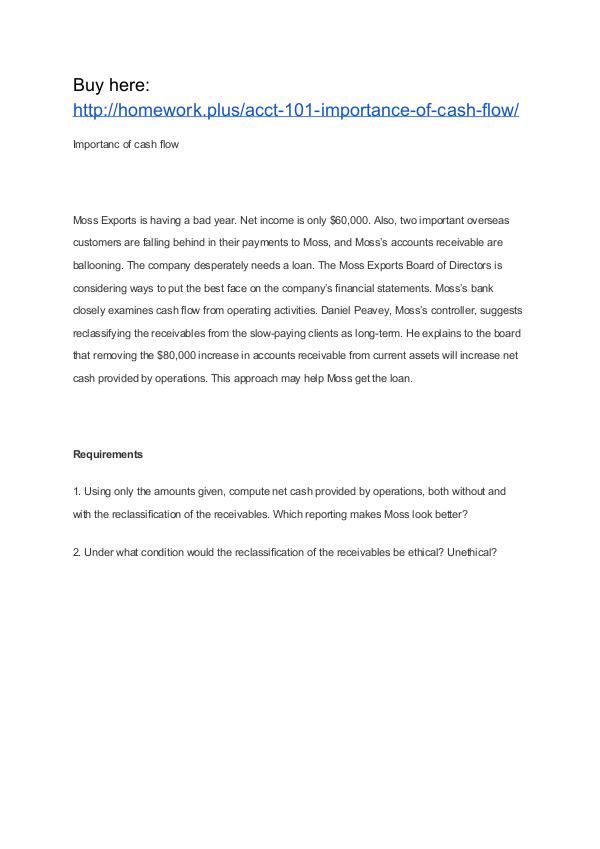 ACCT 101 Importance of cash flow ACCT 101 Importance of cash flow