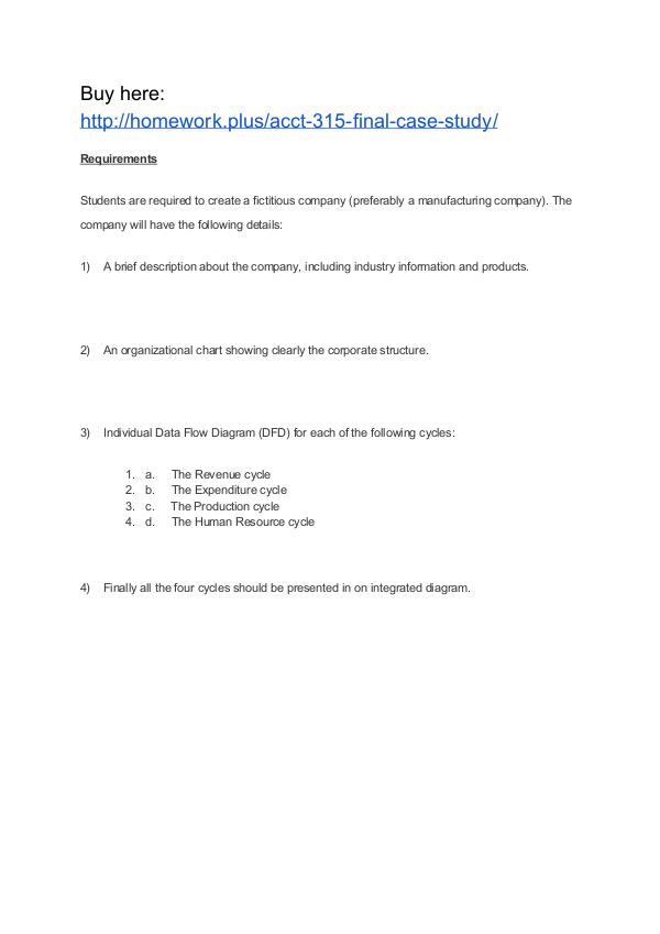 ACCT 315 Final Case Study ACCT 315 Final Case Study