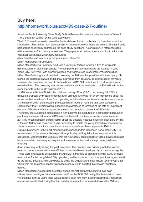 ACCT499 Case 2-7 Outline ACCT499 Case 2-7 Outline