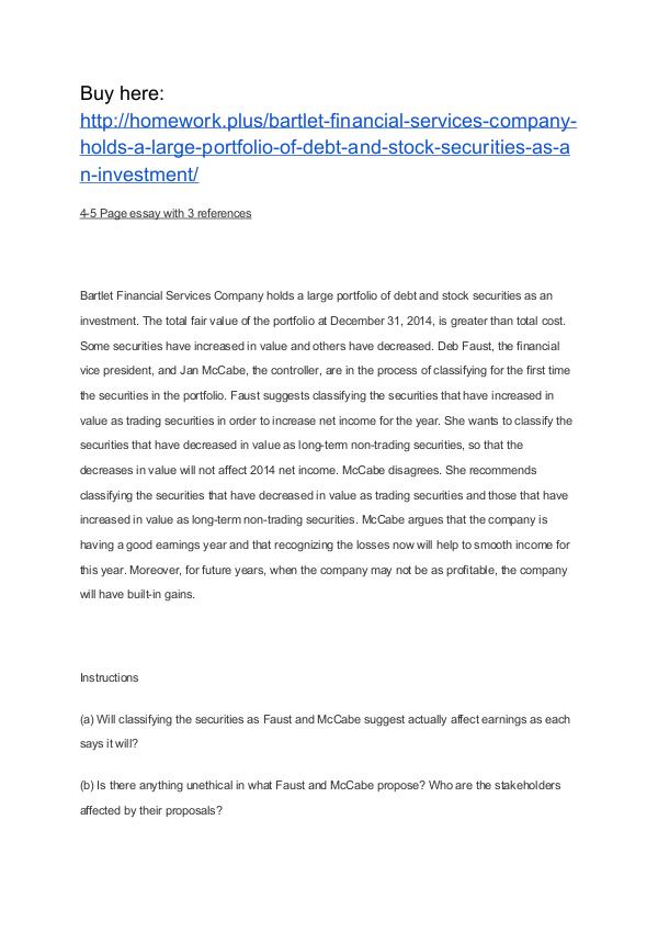 Bartlet Financial Services Company holds a large portfolio of debt an APU