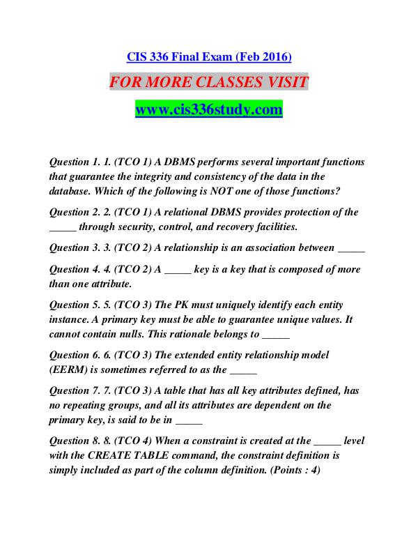 CIS 336 STUDY Future Starts Here/cis336study.com CIS 336 STUDY Future Starts Here/cis336study.com