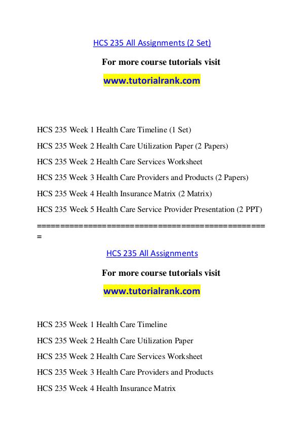 HCS 235 Course Great Wisdom / tutorialrank.com HCS 235 Course Great Wisdom / tutorialrank.com