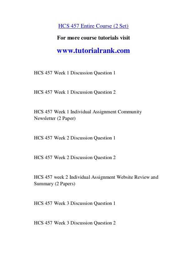 HCS 457 Course Great Wisdom / tutorialrank.com HCS 457 Course Great Wisdom / tutorialrank.com