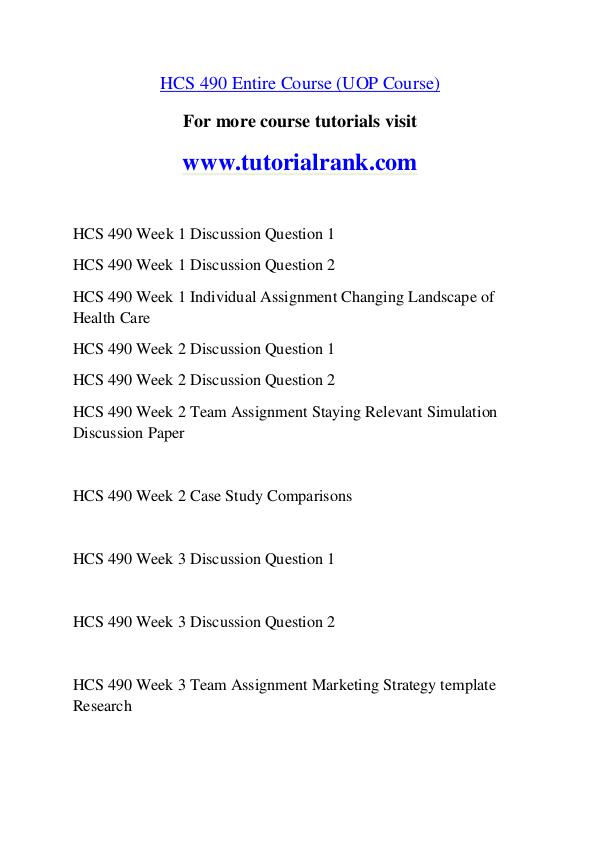 HCS 490 Course Great Wisdom / tutorialrank.com HCS 490 Course Great Wisdom / tutorialrank.com