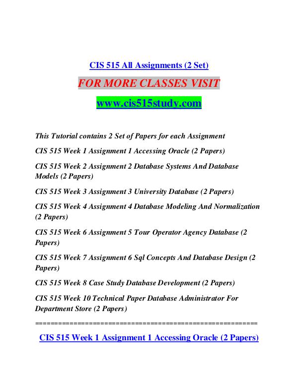 CIS 515 STUDY  Future Starts Here/cis515study.com CIS 515 STUDY  Future Starts Here/cis515study.com