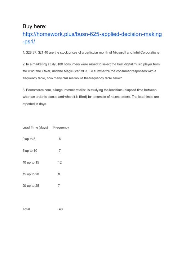 BUSN 625 Applied Decision Making PS1 APU